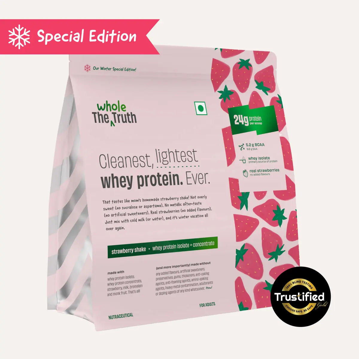 The Whole Truth 24 grams Whey proteins | Strawberry Shake