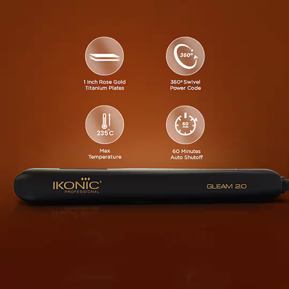 Ikonic Professional Gleam Hair Straightener Black & Rose Gold