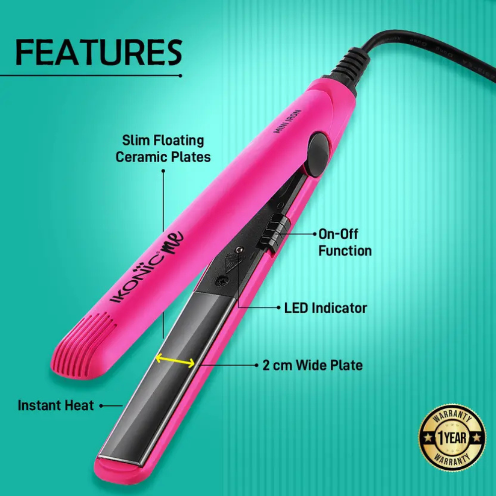 Ikonic Mini Iron Hair Straightener (Pink)