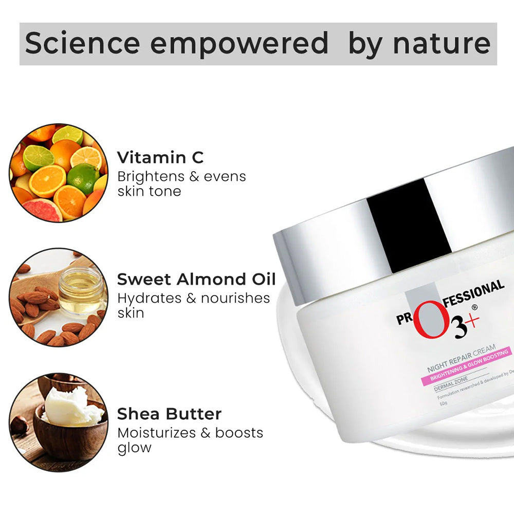 O3+ Night Repair Cream Moisturiser For Brightening & Glow Boosting 50g