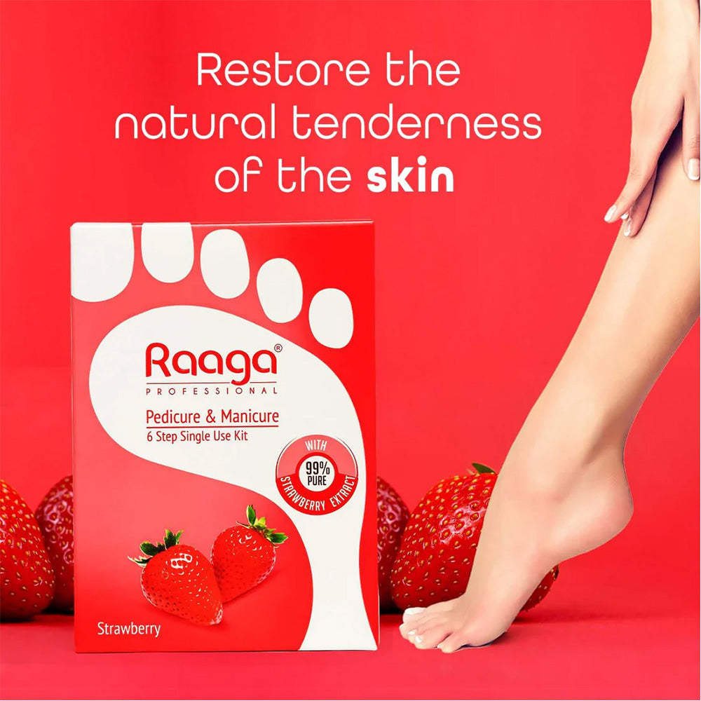 Raaga Professional Strawberry Pedicure And Manicure 6 Step Single Use Kit 63Gm