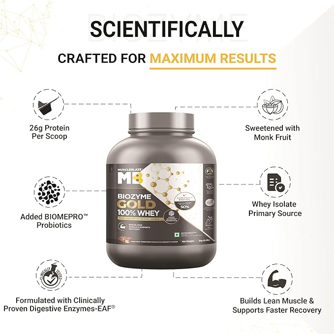 MB Biozyme Gold Whey 2Kg Monk Fruit Sweetened Chocolate Hazelnut