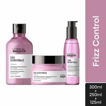Loreal Professionnel Liss Unlimited Shampoo+Hair Mask+Hair Serum Combo With Prokeratin