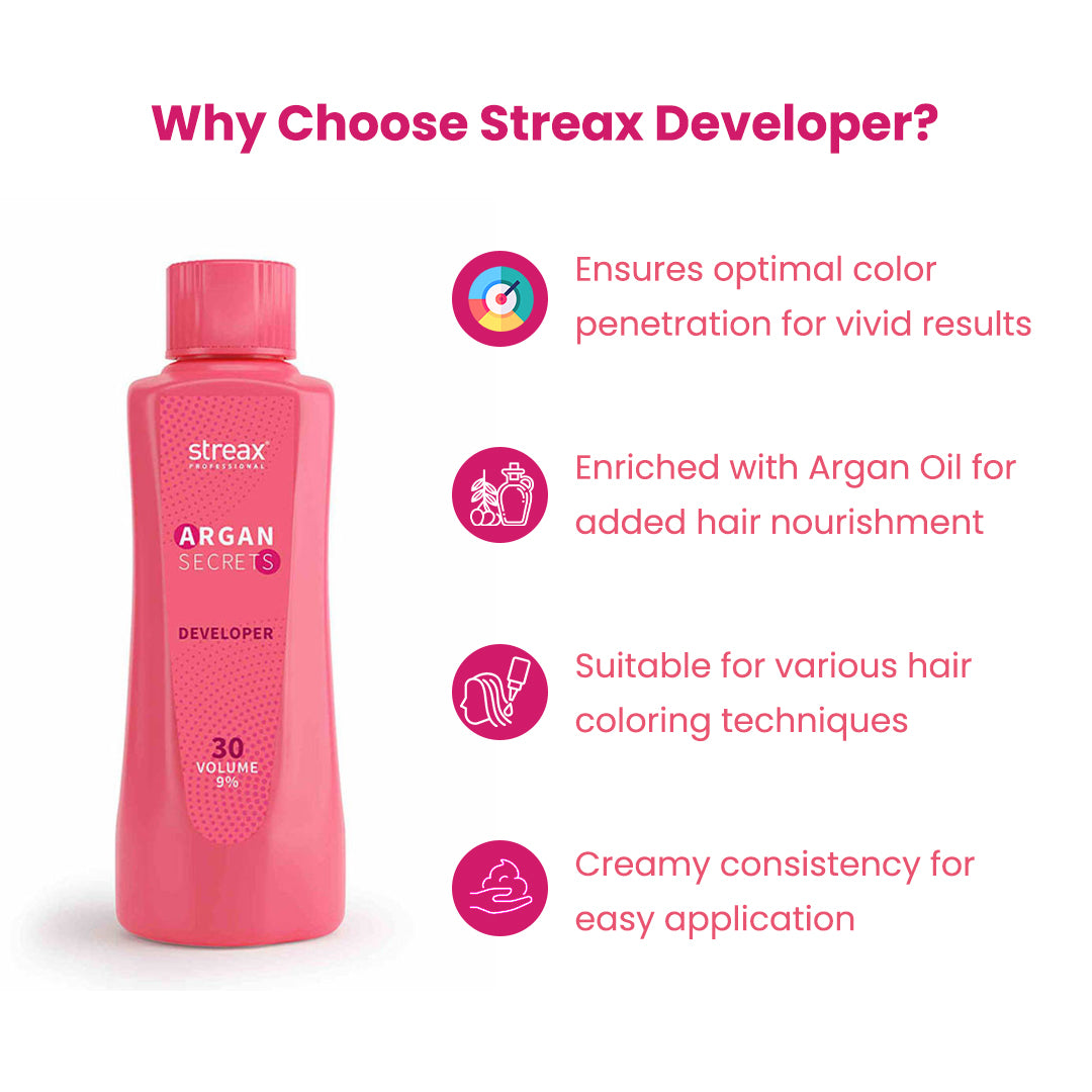 Streax Professional Developer For Argan Secrets Colourant 30 Volume 9% 1000ml