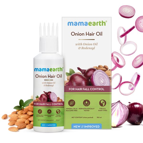 Mamaearth Onion Hair Oil For Hair Regrowth And Hair Fall Control With Redensyl, 100Ml