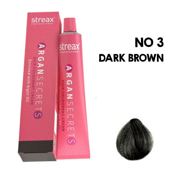 Streax Professional Argan Secrets Hair Colourant Cream - Dark Brown 3, 60Gm_